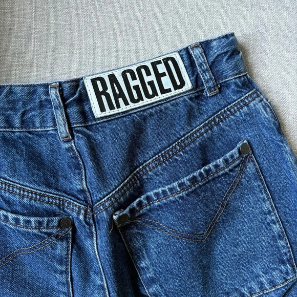 The Ragged Priest  Straight Leg Jeans Frayed Front Slit V Cut Ankle 28 Dark Blue - Picture 5 of 7